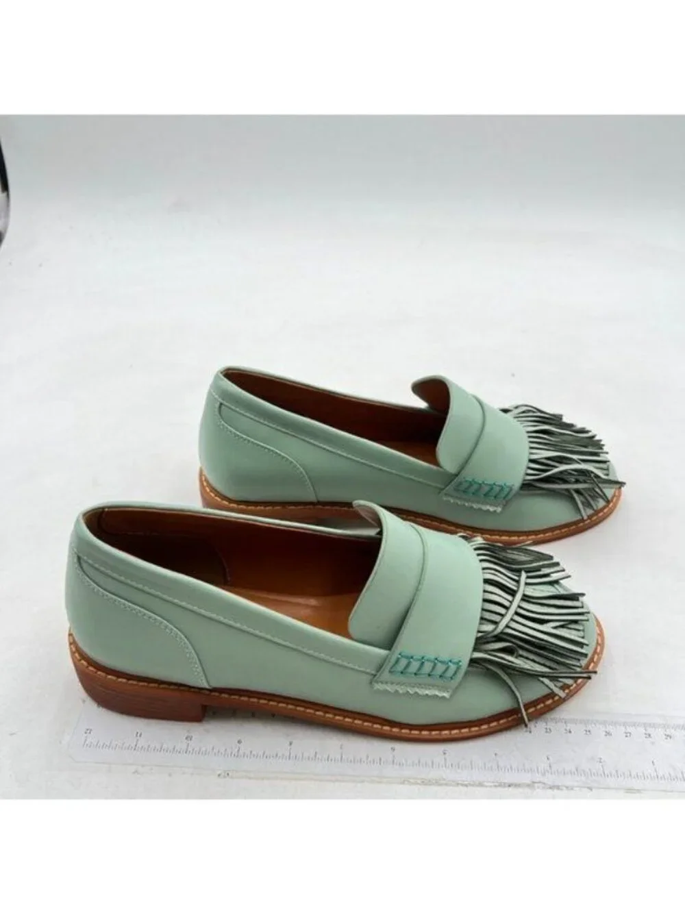 Pazzion Women Retro Round Toe Loafer Flats with Tassels Slip On Low Chunky Blue